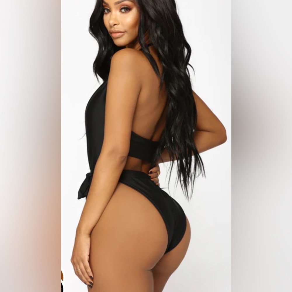 Black Deep V Halter One-Piece Swimsuit - Women Swim - Picture 2 of 6
